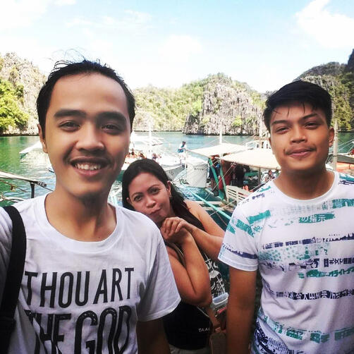 Our SELFiES Team (Justin Josh Mateo Nilo, Mechal &quot;Bing&quot; Bea Triz, and Ezekiel Nilo Vegiga) enjoys the waters and sights of Coron, Palawan.