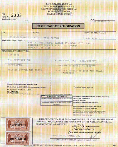 BIR Certificate of Registration BIR Certificate of Registration